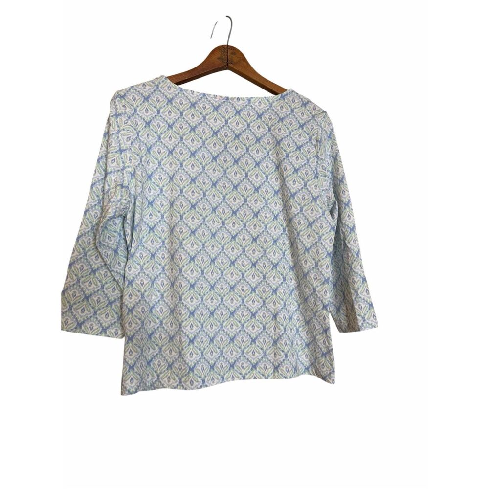 Hearts Of Palm NWOT Square Neck Geometric 3/4 Sleeve Blouse Blue Petite Large - Picture 7 of 7